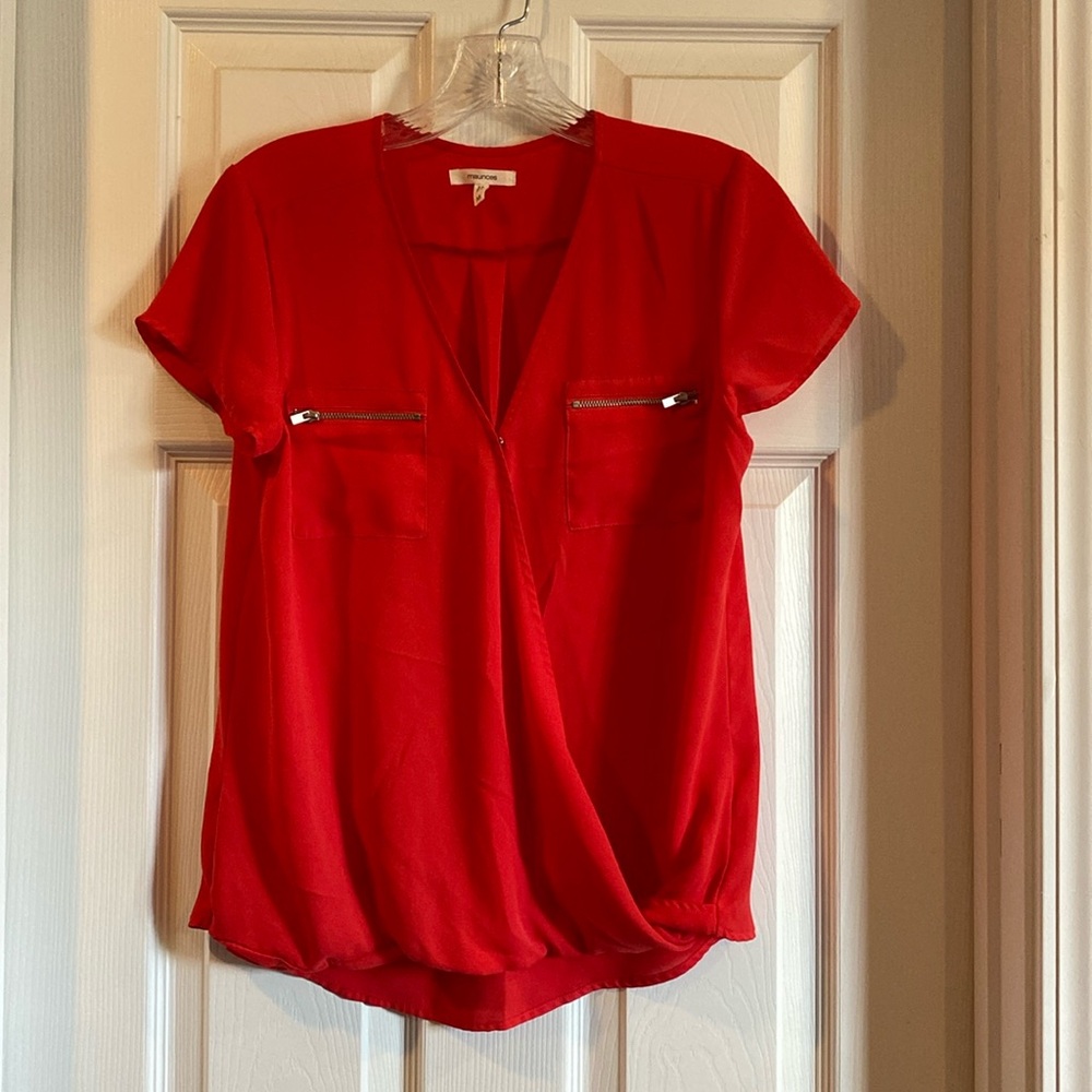 Coral faux wrap blouse
